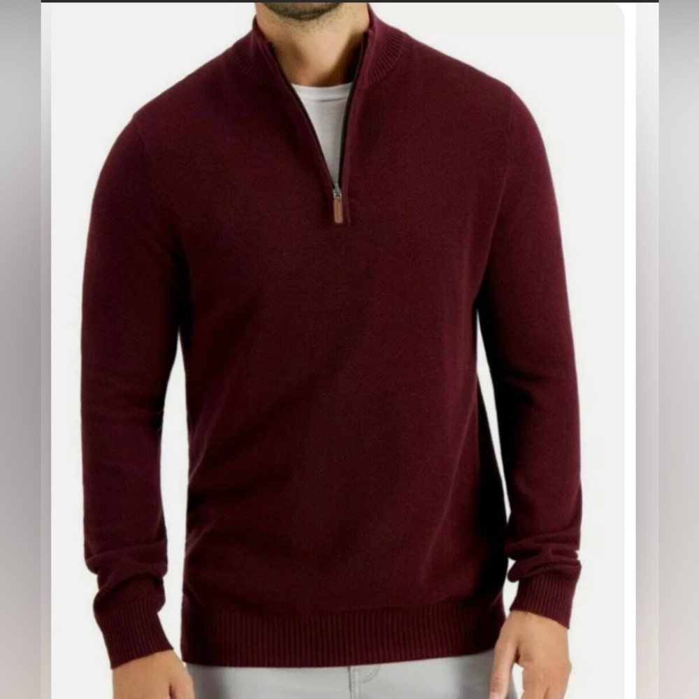 Club Room Men's Quarter-Zip French Rib Pullover Red Sweater Size XL